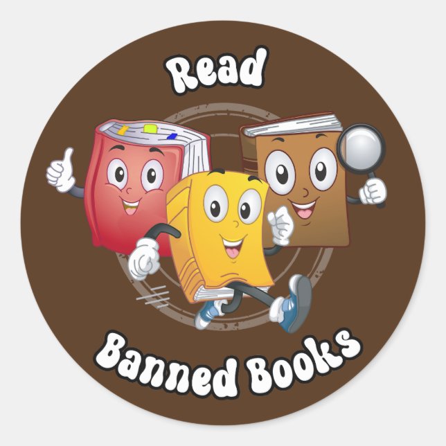 Sticker Rond Livres rétro mignons - Lire Livres interdits (Devant)