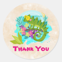 Sticker Rond Lizard vert tropical avec Merci de fleurs