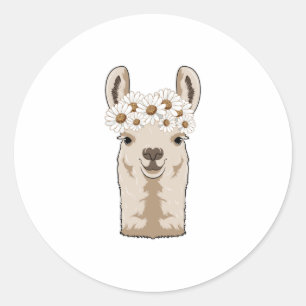 Sticker Rond Llama aux fleurs blanches