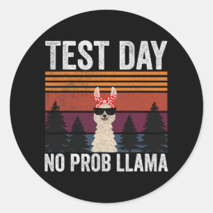 Sticker Rond Llama Camping Jour d'essai No Prob Llama Enseignan
