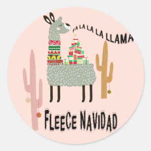 Sticker Rond Llama Christmas Funny Fleece Navidad