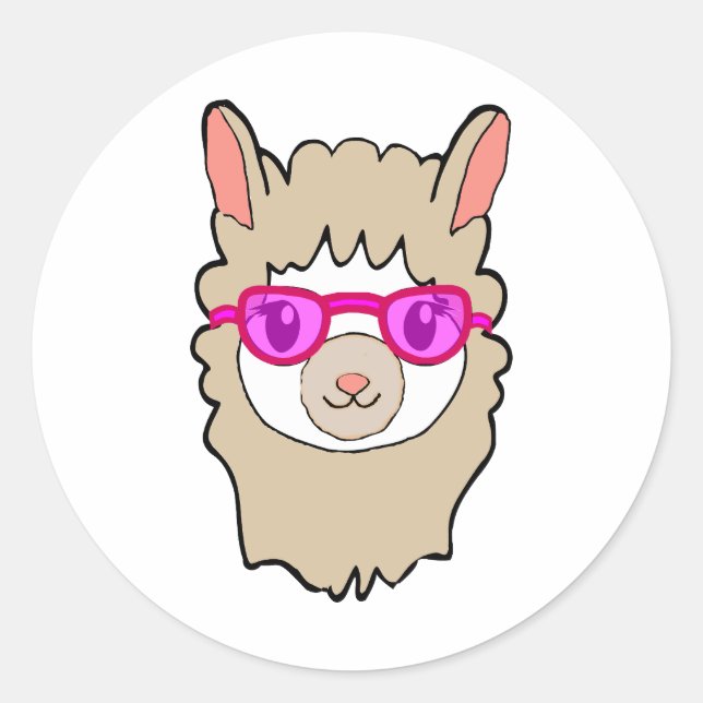 Sticker Rond Llama Cute Avec Verres Dessin (Devant)