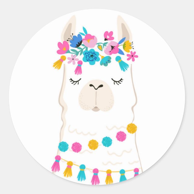 Sticker Rond Llama florale mignonne (Devant)
