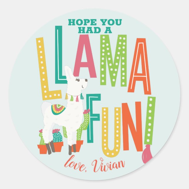 Sticker Rond Llama Fun Anniversaire Fête Merci Favoriser (Devant)