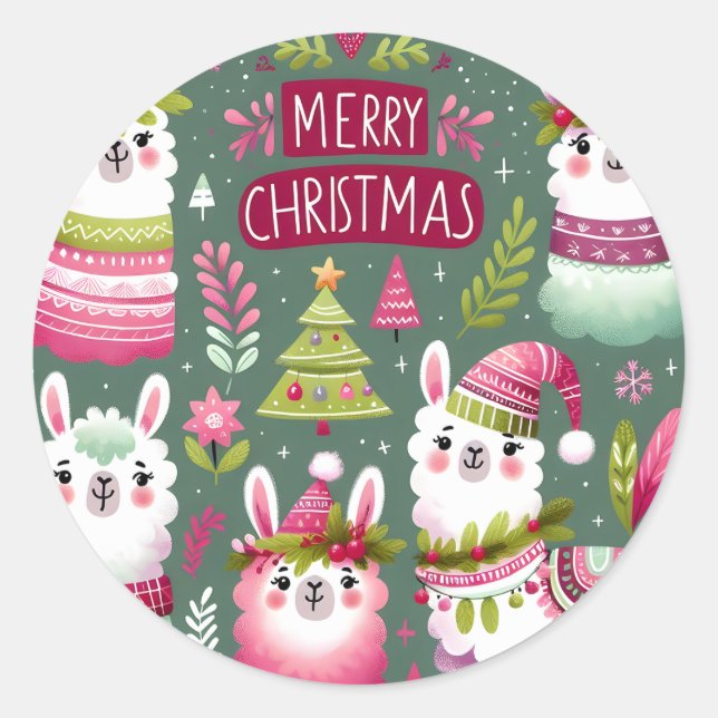 Sticker Rond Llama Joyeux Noël (Devant)