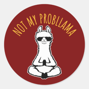 Sticker Rond Llama Pas Mon Problème Lunettes de Yoga Méditation