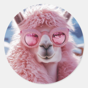 Sticker Rond Llama rose glamour - Icône mode hiver