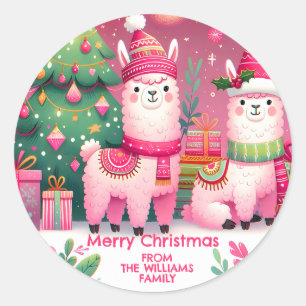 Sticker Rond Llama Rose Noël