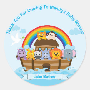 Sticker Rond L'Merci d'Baby shower d'arche de Noé personnalis
