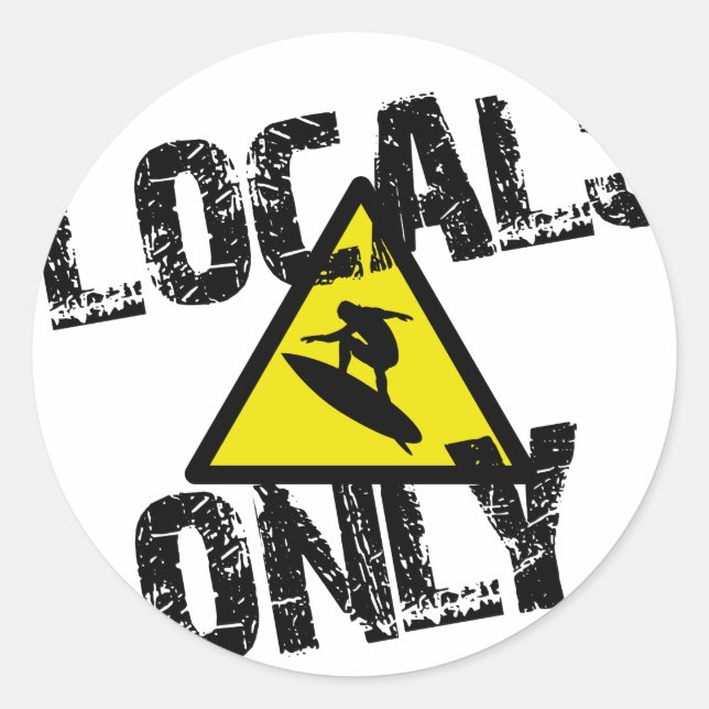 Sticker Rond Locals only surfer danger sign surf (Devant)