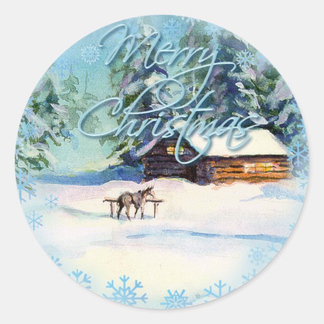 Sticker Rond LOG CABINE & HORSE par SHARON SHARPE (Devant)