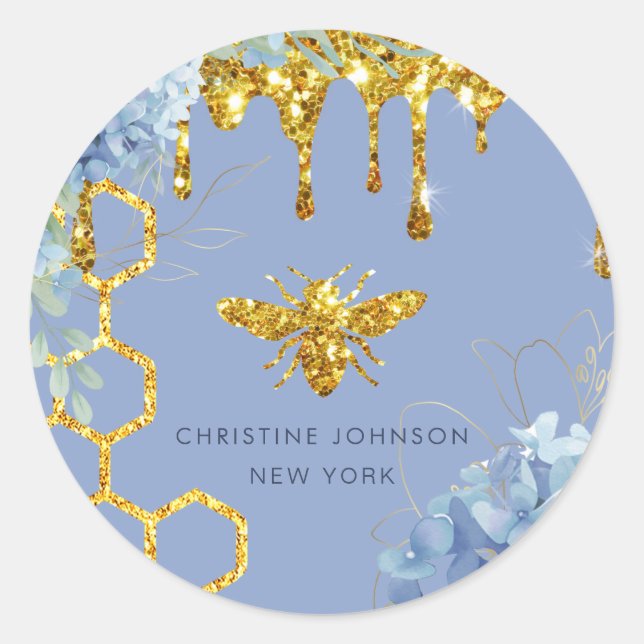 Sticker Rond logo abeille et bleu hydrangea (Devant)