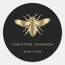 Sticker Rond logo abeille sur fond noir