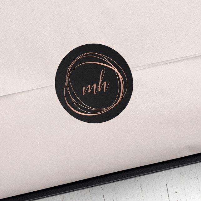 Sticker Rond Logo Abstrait Faux Rose Gold Monogram (Créateur téléchargé)