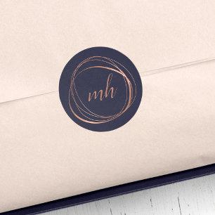 Sticker Rond Logo Abstrait Faux Rose Gold Monogram
