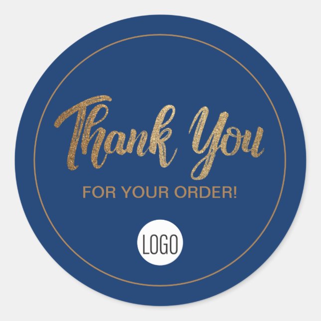 Sticker Rond Logo bleu or ici Merci pour votre commande (Devant)
