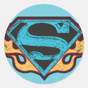 Sticker Rond Logo bleu super fille avec flammes