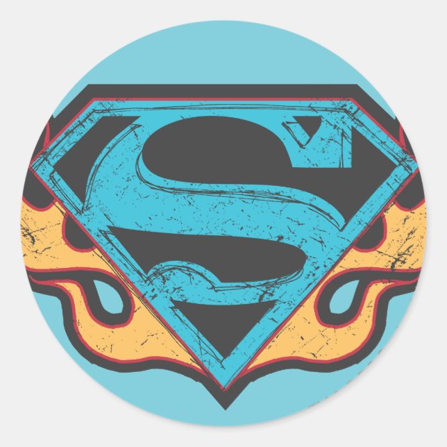 Sticker Rond Logo bleu super fille avec flammes (Devant)