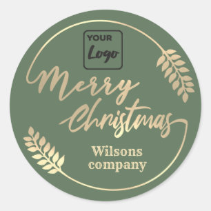 Sticker Rond Logo Calligraphie Merry Christmas botanique couron