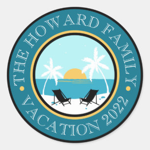 Sticker Rond Logo Chaises de Plage Coucher de Soleil