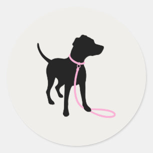 Sticker Rond Logo Classique de Promenade de Chien en Silhouette