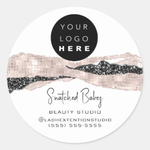 Sticker Rond Logo Code QR Coiffeur maquillage frappe Rose blanc