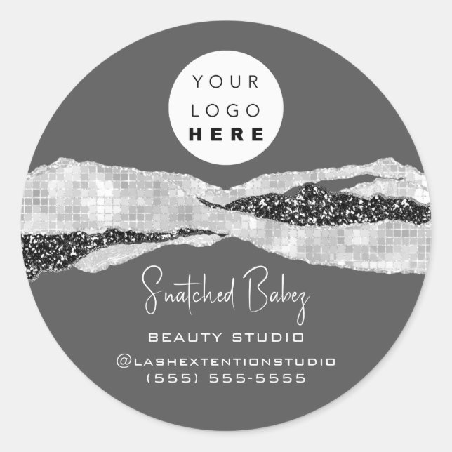 Sticker Rond Logo Code QR Coiffeur maquillage gris SPA d'argent (Devant)