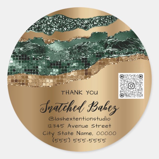 Sticker Rond Logo cosmétique Merci QR Code Parties scintillant  (Devant)