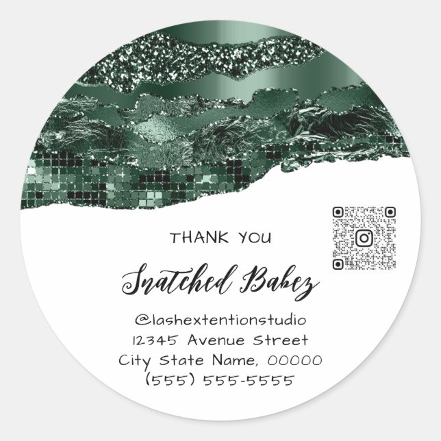 Sticker Rond Logo cosmétique MerciQRCode Bois Vert Blanc (Devant)