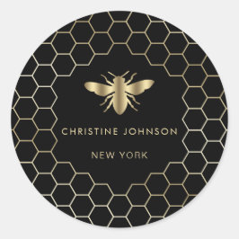 Sticker Rond logo d'abeille hexagone sur noir