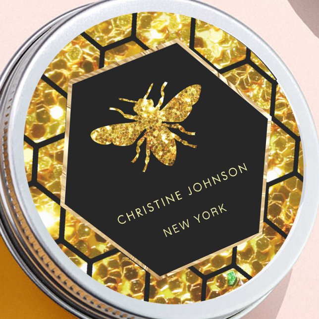 Sticker Rond logo d'abeille hexagone sur noir (Créateur téléchargé)
