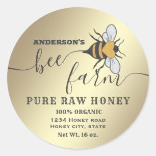 Sticker Rond Logo d'abeille or script bee ferme miel pot