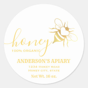 Sticker Rond Logo d'abeille or script miel pot