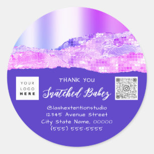 Sticker Rond Logo d'achat Merci QR Code bleu rose Marine