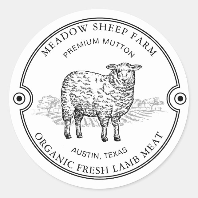 Sticker Rond Logo d'agneau à mouton rustique Champ noir (Devant)
