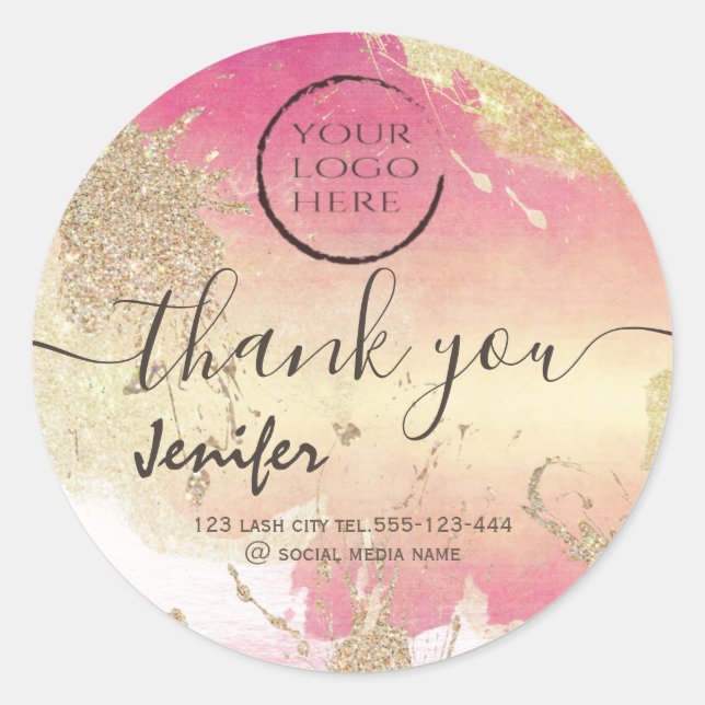 Sticker Rond Logo d'aquarelle pastel brillant merci (Devant)