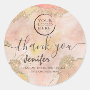 Sticker Rond Logo d'aquarelle pastel brillant merci