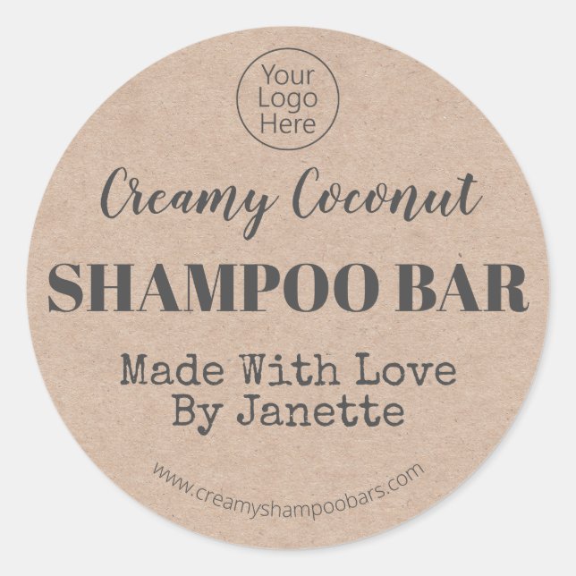 Sticker Rond Logo de bar à shampooing artisanal artisanal Kraft (Devant)
