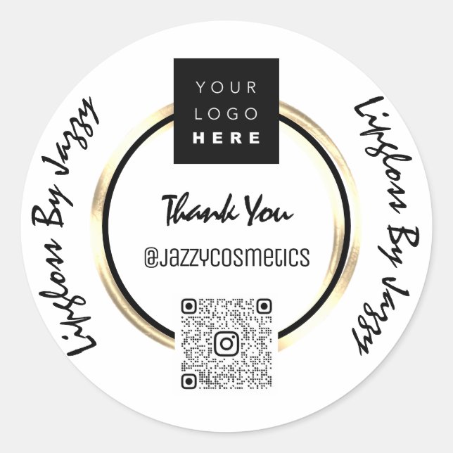 Sticker Rond Logo de code QR d'entreprise Merci noir blanc (Devant)