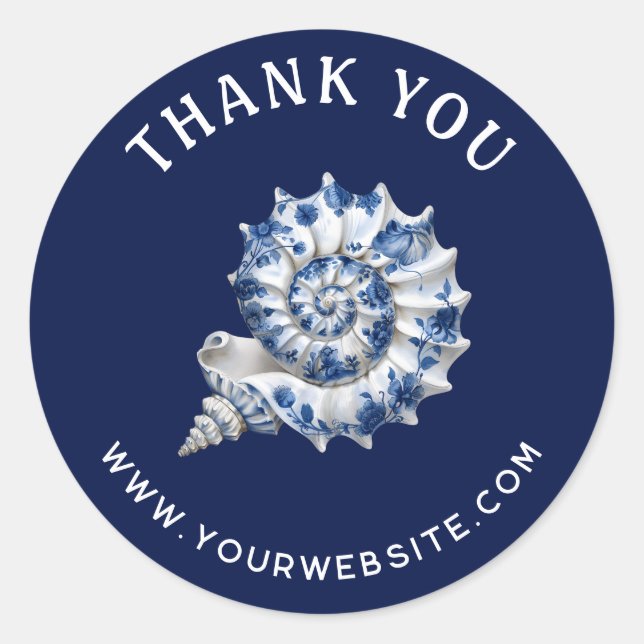 Sticker Rond Logo de coquillage bleu blanc entreprise merci (Devant)