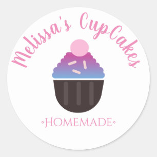 Sticker Rond Logo de Cupcake avec Paillettes Boulangerie Maison