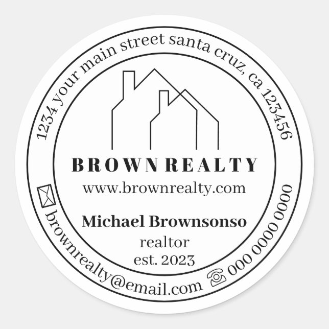 Sticker Rond Logo de deux maisons avec agent immobilier (Devant)