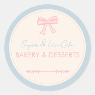 Sticker Rond Logo de la boulangerie Coquette Ruban rose pastel