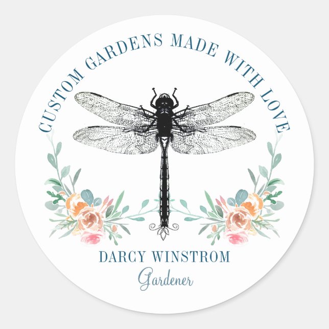 Sticker Rond Logo de la libellule du jardinier artistique Lands (Devant)