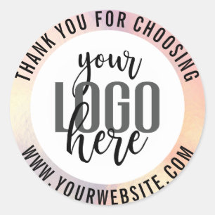 Sticker Rond Logo de l'entreprise Merci rose Holographe