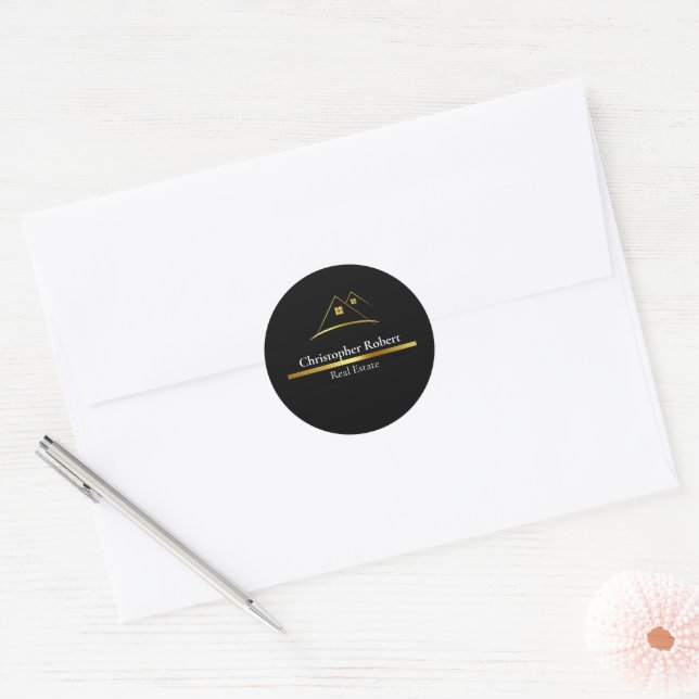 Sticker Rond Logo de maison d'or moderne Immobilier (Enveloppe)