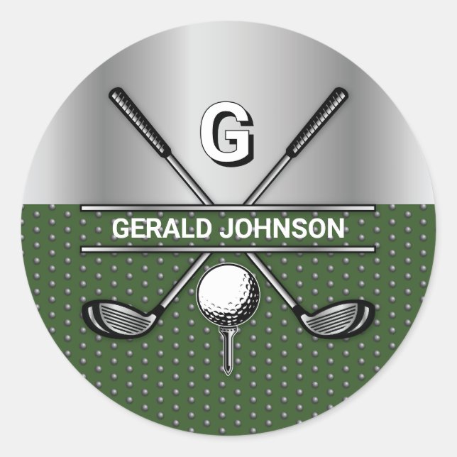 Sticker Rond Logo de monogramme de golf élégant personnalisé (Devant)