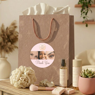 Sticker Rond Logo de script rose poudré Photo Cils Merci 