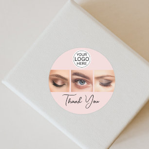 Sticker Rond Logo de script rose poudré Photo Cils Merci