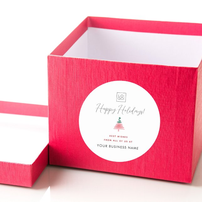 Sticker Rond Logo de société personnalisé Joyeuses Fêtes Arbre  (Créateur téléchargé)